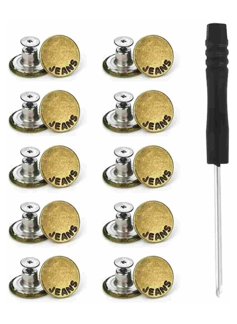 SOLDOUT 10 PCS Jeans Waist Buttons 17mm Nail Free Adjustable Waist Extenders Buttons Detachable Clothing Pants Waist Buckle (Pack of 10, Bronze)  - Image 1