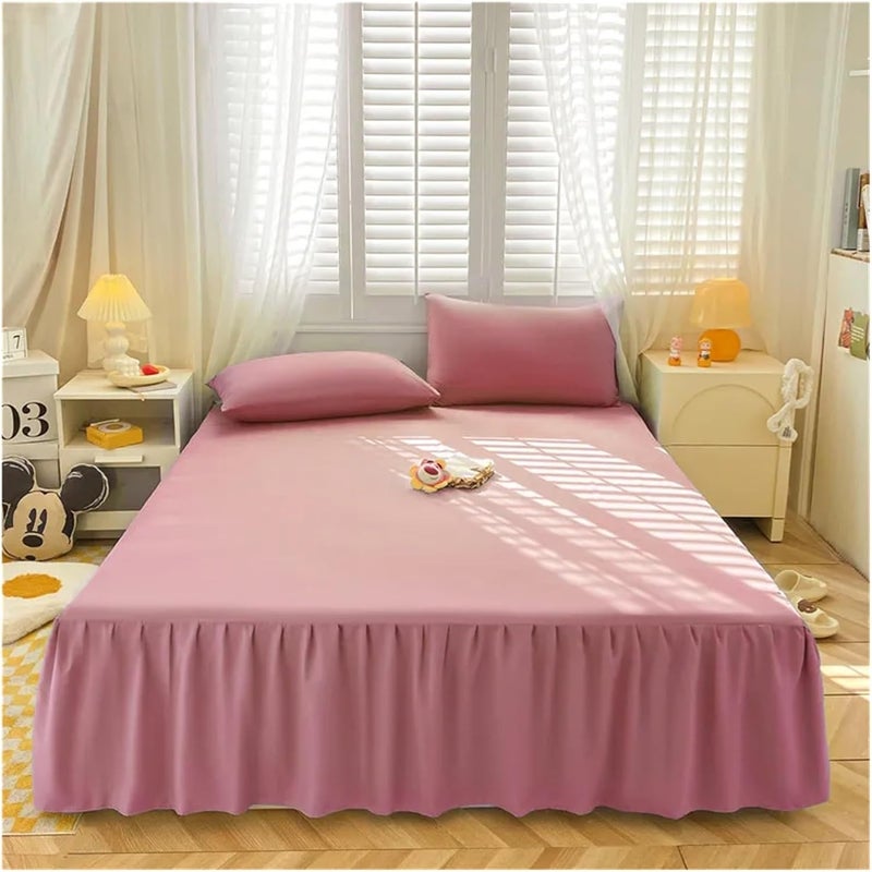Ruffle Bed Skirt 3 Pieces Solid Color Bed Skirt Brushed Bed Cover Single Bedspread Home Soft Bed Linen Skirt Style Bedsheet(Color 7,200x220cm) - Image 1