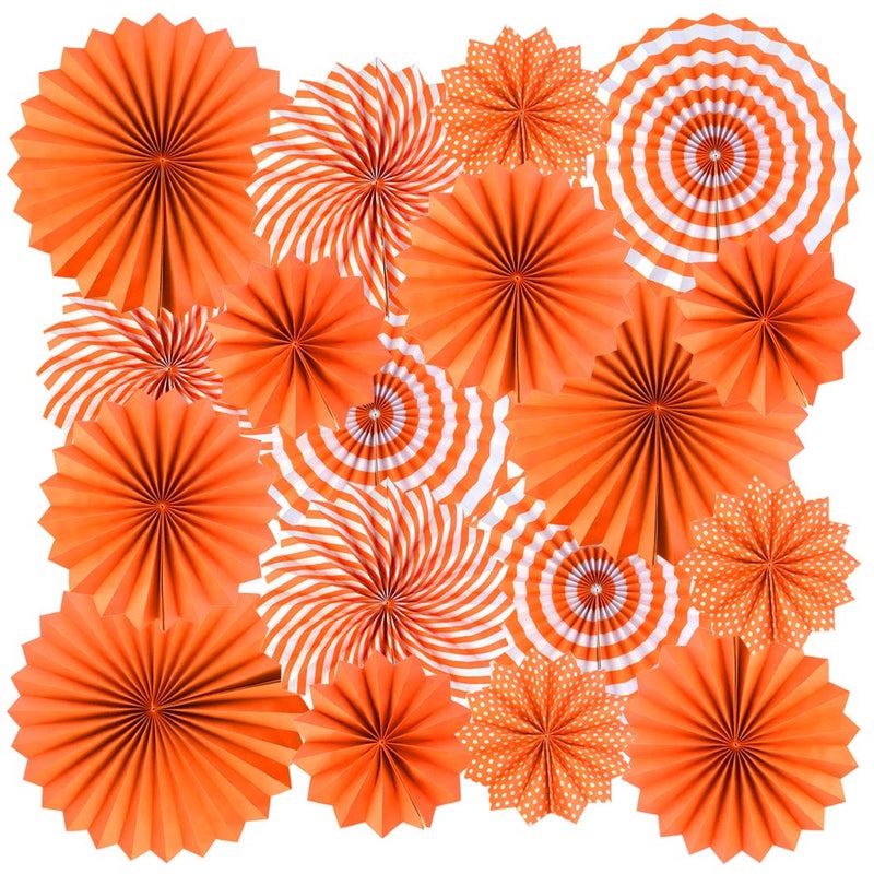 18Pc Party Hanging Orange Paper Fans Fall Round Folding Wall Decor Paper Garlands Flower Decoration for Thanksgiving Halloween Birthday Festival Wedding