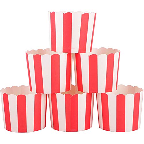 Webake 50pcs Full Size 6oz Paper Baking Cups Red Cupcake Liners Paper Snack Cups for Popcorn Cupcake Muffin Case Cupcake Bath Bomb, for Movie Party Decorations Set of 50 (Red Stripe) - Image 1