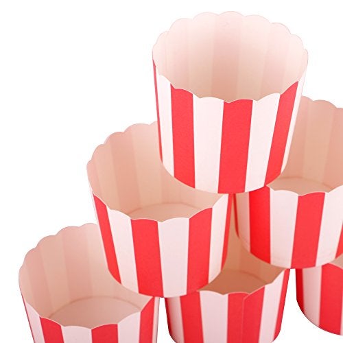 Webake 50pcs Full Size 6oz Paper Baking Cups Red Cupcake Liners Paper Snack Cups for Popcorn Cupcake Muffin Case Cupcake Bath Bomb, for Movie Party Decorations Set of 50 (Red Stripe) - Image 4