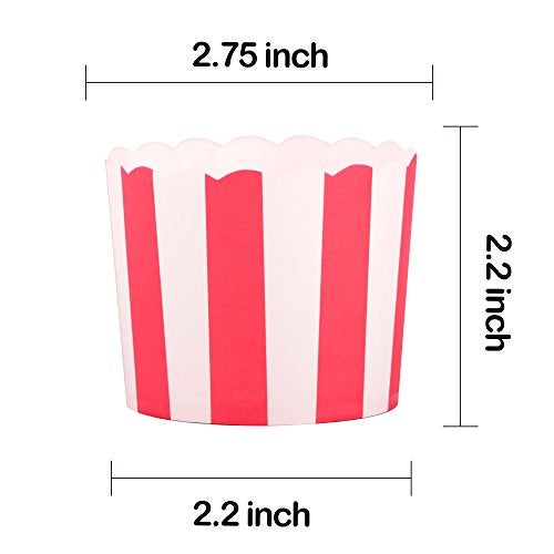 Webake 50pcs Full Size 6oz Paper Baking Cups Red Cupcake Liners Paper Snack Cups for Popcorn Cupcake Muffin Case Cupcake Bath Bomb, for Movie Party Decorations Set of 50 (Red Stripe) - Image 2