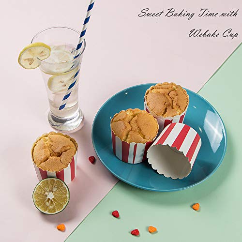 Webake 50pcs Full Size 6oz Paper Baking Cups Red Cupcake Liners Paper Snack Cups for Popcorn Cupcake Muffin Case Cupcake Bath Bomb, for Movie Party Decorations Set of 50 (Red Stripe) - Image 5