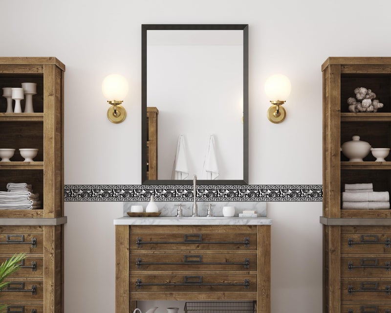 FLFK Mirror Border Peel and Stick - Black and White Wallpaper Borders Decal Trim Floral Pattern 4" x 240" - Image 3