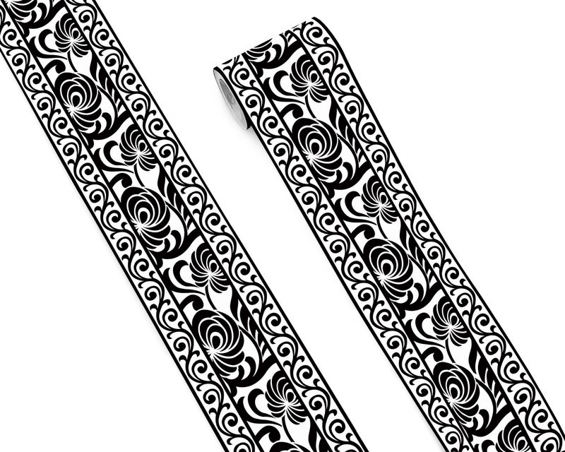 FLFK Mirror Border Peel and Stick - Black and White Wallpaper Borders Decal Trim Floral Pattern 4" x 240" - Image 1
