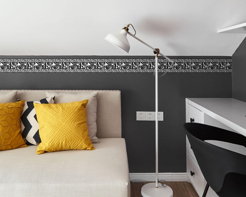 FLFK Mirror Border Peel and Stick - Black and White Wallpaper Borders Decal Trim Floral Pattern 4" x 240" - Image 4