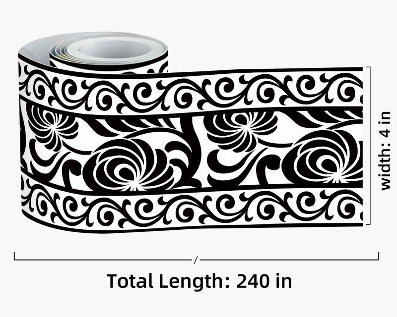 FLFK Mirror Border Peel and Stick - Black and White Wallpaper Borders Decal Trim Floral Pattern 4" x 240" - Image 2