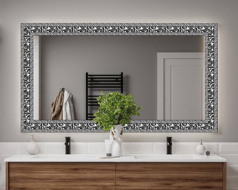 FLFK Mirror Border Peel and Stick - Black and White Wallpaper Borders Decal Trim Floral Pattern 4" x 240" - Image 5