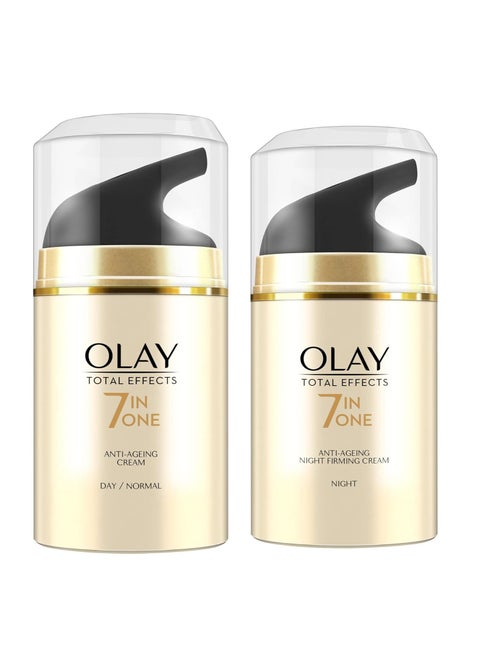 Total Effects Slay All Day Pack - Day Cream 50gm + Night Cream 50 gm| Fights 7 Signs of Ageing | With Niacinamide and Green Tea Extracts | Normal, Oily, Dry, Combination Skin | Pack of 2
