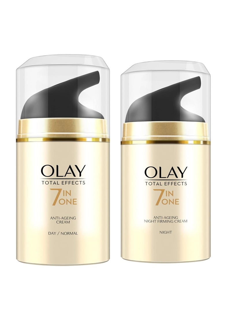 Total Effects Slay All Day Pack - Day Cream 50gm + Night Cream 50 gm| Fights 7 Signs of Ageing | With Niacinamide and Green Tea Extracts | Normal, Oily, Dry, Combination Skin | Pack of 2