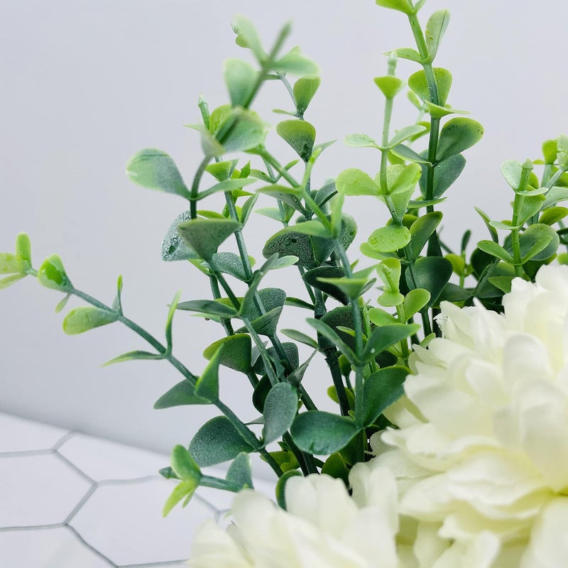 LADADA Artificial Flower Hydrangea and Small CeramicVase Fake Plant Eucalyptus Leaf Berry Flower Arrangement for Home Decoration (White) - Image 3