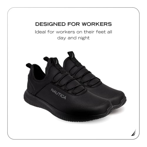 Nautica Slip On Black Non Slip Work Shoes, Safety Water Resistant Chef Kitchen Trabajo Zapatos Restaurant or Food Service Sneakers - Comfortable and Lightweight for Men and Women-Leda-Black 1-11 - Image 3