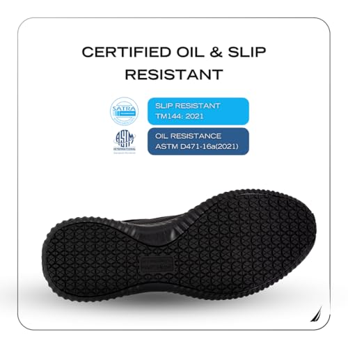 Nautica Slip On Black Non Slip Work Shoes, Safety Water Resistant Chef Kitchen Trabajo Zapatos Restaurant or Food Service Sneakers - Comfortable and Lightweight for Men and Women-Leda-Black 1-11 - Image 2