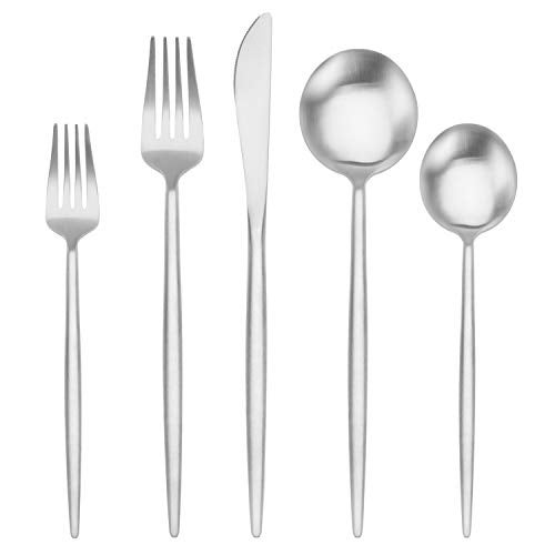 Matte Silverware Set BEGEELSatin Finish 20 Piece Stainless Steel Flatware SetService for 4Metal Tableware Cutlery SetKitchen Dinnerware Utensils Sets for Home and PartyDishwasher Safe