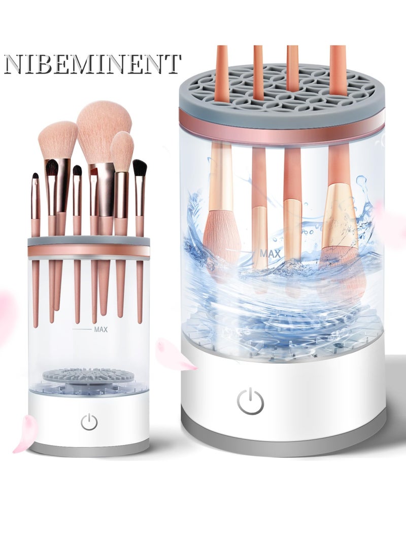 NIBEMINENT Makeup cleaner, electric makeup brush cleaner, makeup brush set cleaner, makeup brush cleaning machine, makeup brush cleaner, automatic rotating cosmetic brush cleaning tool, makeup brush storage box with brush cleaning pad suitable for female girls makeup enthusiasts - Image 1