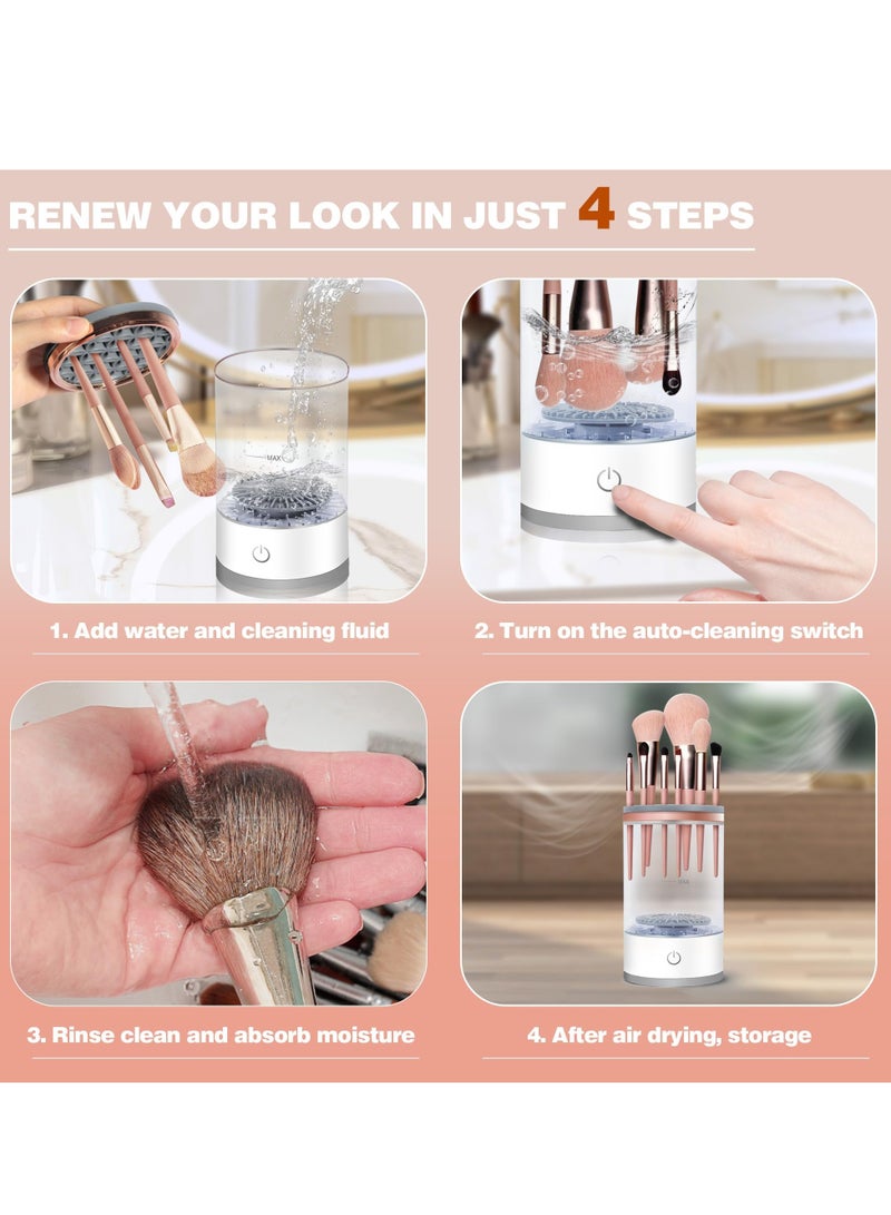 NIBEMINENT Makeup cleaner, electric makeup brush cleaner, makeup brush set cleaner, makeup brush cleaning machine, makeup brush cleaner, automatic rotating cosmetic brush cleaning tool, makeup brush storage box with brush cleaning pad suitable for female girls makeup enthusiasts - Image 5