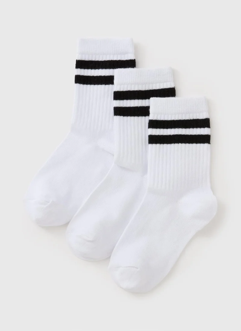 Matalan 3 Pack Girls White Stripe Sports Socks