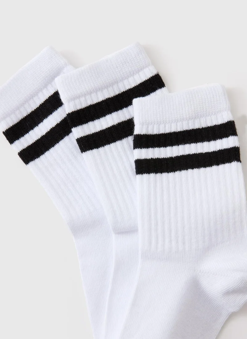 Matalan 3 Pack Girls White Stripe Sports Socks