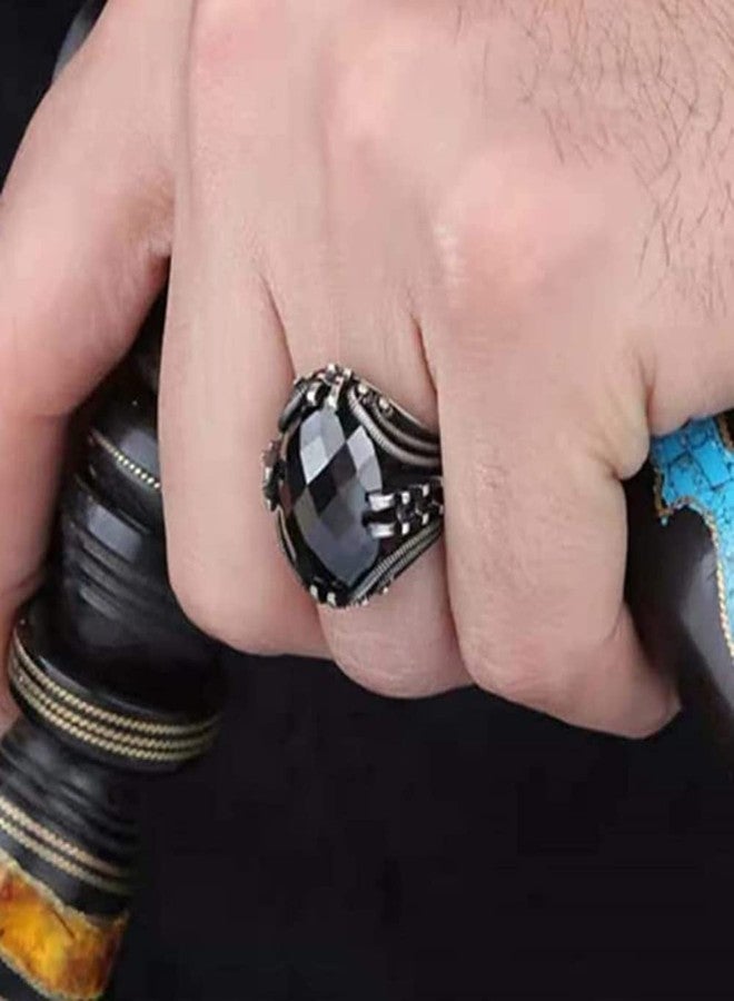 Cutesmile Vintage Silver Ring Black CZ Crystal Ring (9) - Image 1