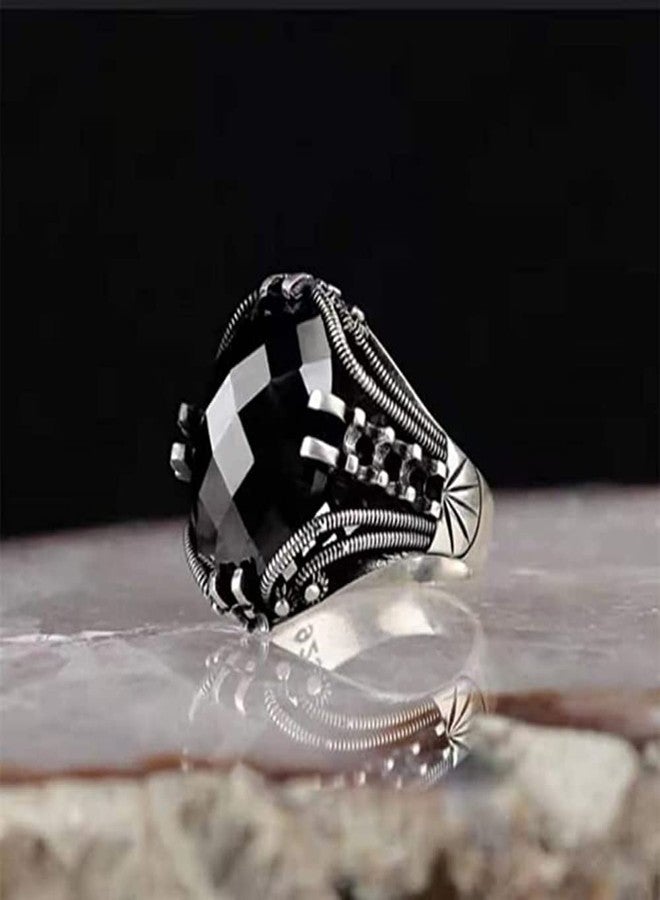 Cutesmile Vintage Silver Ring Black CZ Crystal Ring (9) - Image 2