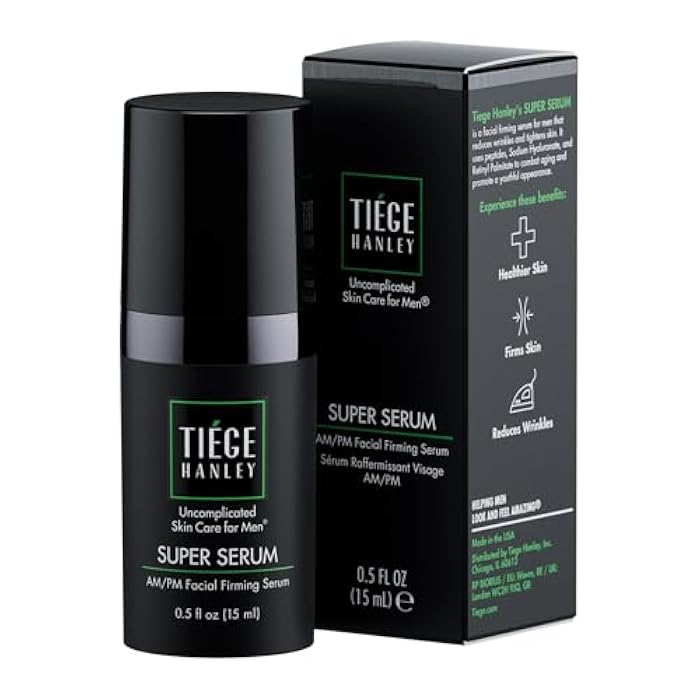 Tiege Hanley Anti Aging Face Serum for Men, Super Serum with Peptides, Retinyl Palmitate, and Sodium Hyaluronate to Firm Skin and Reduce Fine Lines, Men’s Skin Care, 0.5 Fl Oz - Image 1