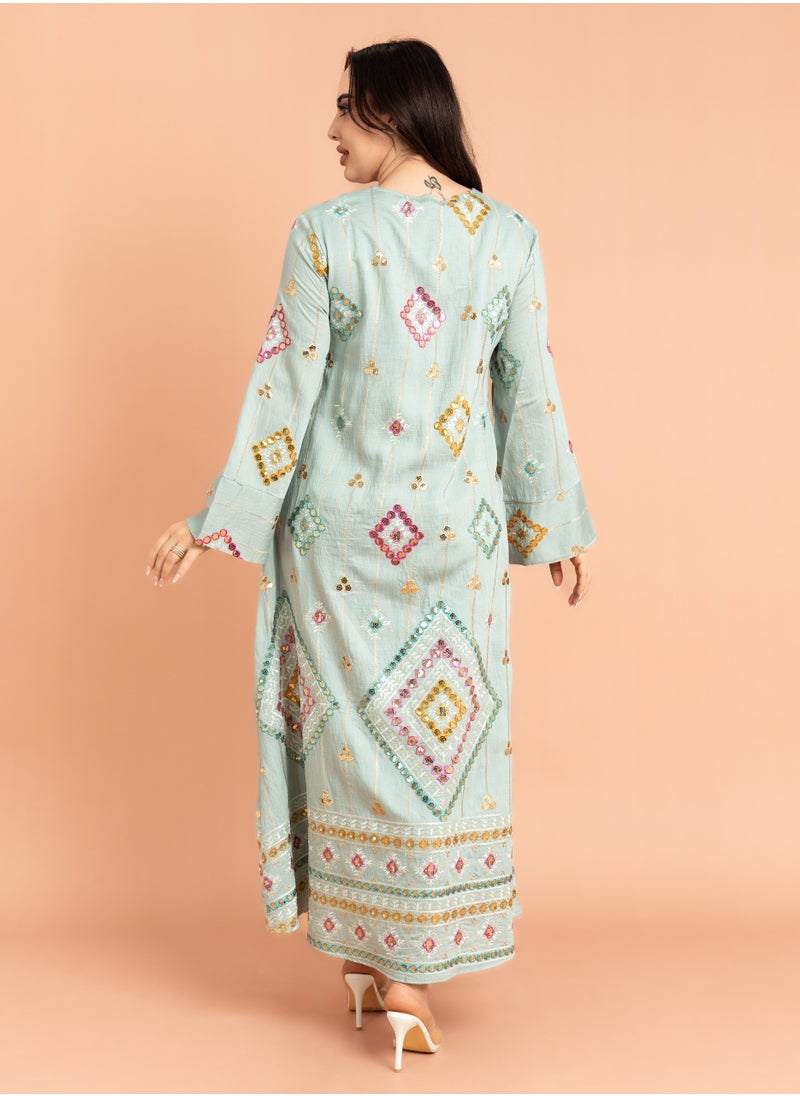 IKKXA Geometric Patterns Sparkled Jalabiya Blue  - Image 4