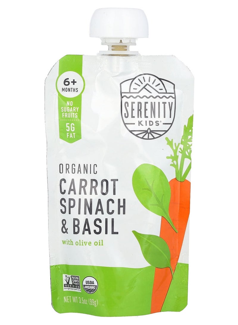 SERENITY KIDS Serenity Kids, Organic Carrot, Spinach & Basil with Olive Oil, 6+ Months, 3.5 oz (99 g)