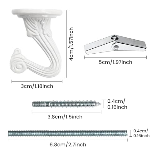 Odowalker 6 Sets Ceiling Hooks White Heavy Duty Swag Hooks with Steel Screws Bolts and Toggle Wings for Hanging Plants Ceiling Installation Cavity Wall Fixing - Image 2