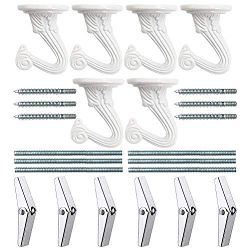 Odowalker 6 Sets Ceiling Hooks White Heavy Duty Swag Hooks with Steel Screws Bolts and Toggle Wings for Hanging Plants Ceiling Installation Cavity Wall Fixing - Image 1