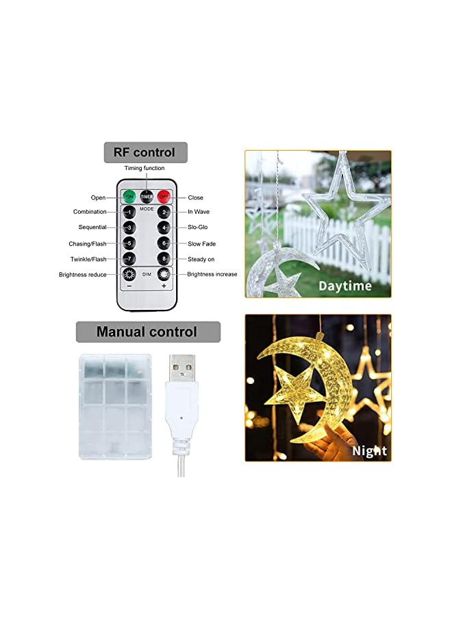 The Bros Ramadan Decorations for Home, 138 LED Ramadan Lights, Moon Star Ramadan Lights Hanging for Home Decoration Warm White  - Image 4