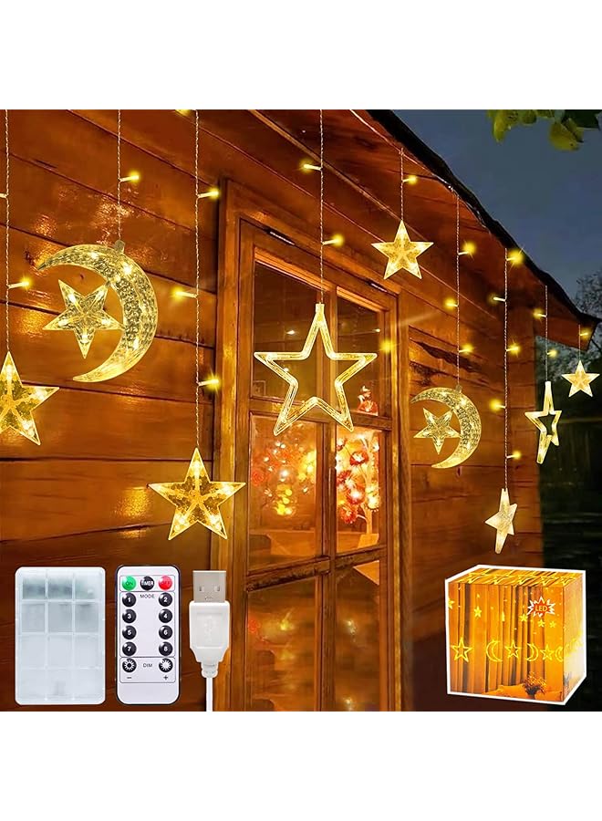 The Bros Ramadan Decorations for Home, 138 LED Ramadan Lights, Moon Star Ramadan Lights Hanging for Home Decoration Warm White  - Image 1