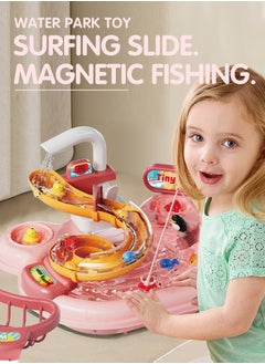 Generic Kids Fishing Toy, Hand-Eye Coordination Skill Trainer, Electric Sliding Rail Fishing Game with Rod and Refillable Bucket, Pink  - Image 2
