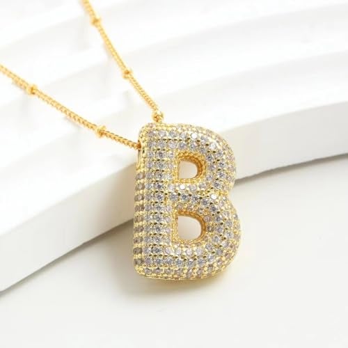 VIEN Micro Inlaid Zircon Letter Pendant Necklace 18K Fashion Jewelry Cubic Zirconia Gold-plated Plated Stainless Steel Necklace (NL-20707-B-GLD) - Image 3