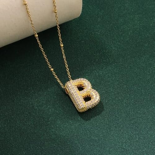 VIEN Micro Inlaid Zircon Letter Pendant Necklace 18K Fashion Jewelry Cubic Zirconia Gold-plated Plated Stainless Steel Necklace (NL-20707-B-GLD) - Image 4