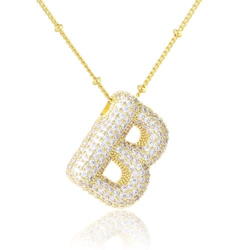 VIEN Micro Inlaid Zircon Letter Pendant Necklace 18K Fashion Jewelry Cubic Zirconia Gold-plated Plated Stainless Steel Necklace (NL-20707-B-GLD) - Image 1