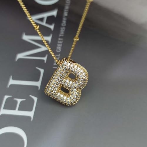 VIEN Micro Inlaid Zircon Letter Pendant Necklace 18K Fashion Jewelry Cubic Zirconia Gold-plated Plated Stainless Steel Necklace (NL-20707-B-GLD) - Image 5