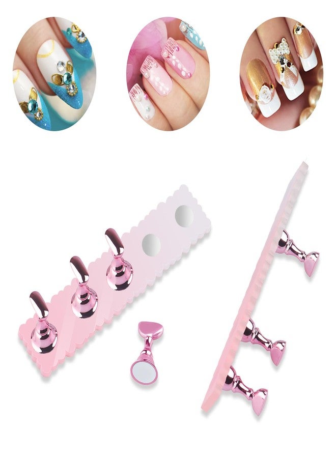 LADYING 2 Sets Nail Painting Practice Stand Acrylic Fake Nail Art Holder For Press Ons Magnetic Nail Display Design Tools Kit Accessories For Home DIY Beginner Salon Supplies（Gradient Pink） - Image 3