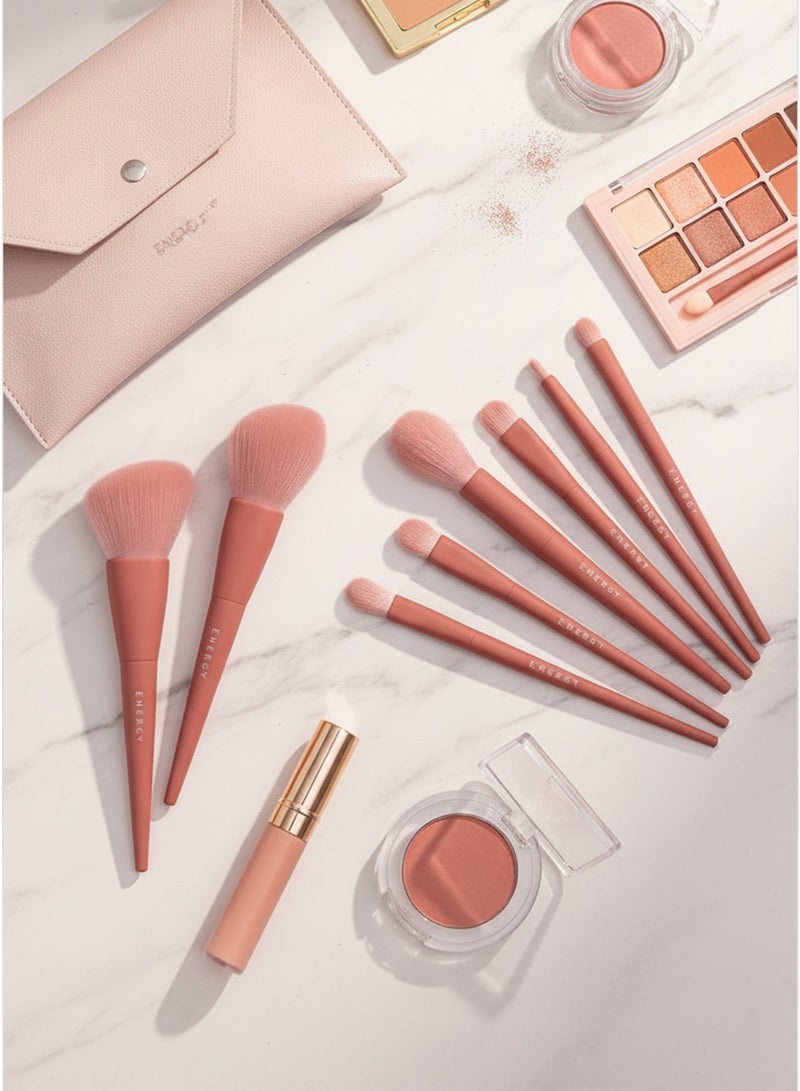 Energy 10 Piece Professional Makeup Brush Set with PU Leather Storage Bag Soft Wool Makeup Brushes for Foundation Powder Eyeshadow and Concealer - Image 4