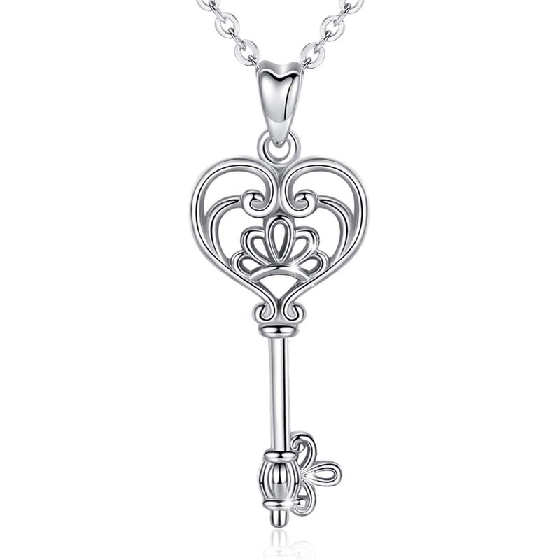 EUDORA Sterling Silver Necklace V&A Bless Key of Happiness Pendant 18 inch, Gift to Friends Women - Image 1