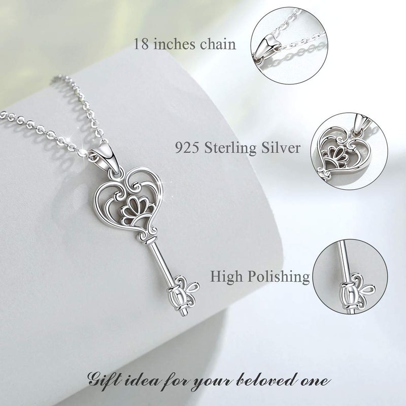 EUDORA Sterling Silver Necklace V&A Bless Key of Happiness Pendant 18 inch, Gift to Friends Women - Image 4