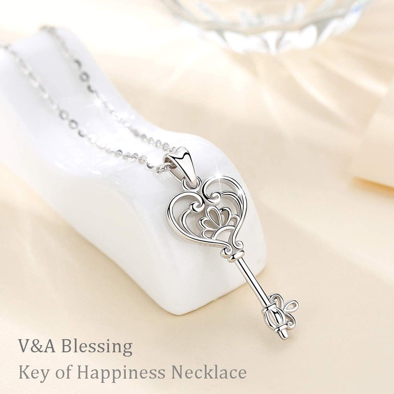 EUDORA Sterling Silver Necklace V&A Bless Key of Happiness Pendant 18 inch, Gift to Friends Women - Image 2