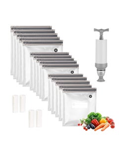 Y&D Food Vacuum Compression Bags Airtight Suction Reusable Ziploc with 3 Sizes 1 Hand Pump 5 Sealing Clips for Storage Sous-Vide(21Pieces)  - Image 1