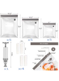 Y&D Food Vacuum Compression Bags Airtight Suction Reusable Ziploc with 3 Sizes 1 Hand Pump 5 Sealing Clips for Storage Sous-Vide(21Pieces)  - Image 5