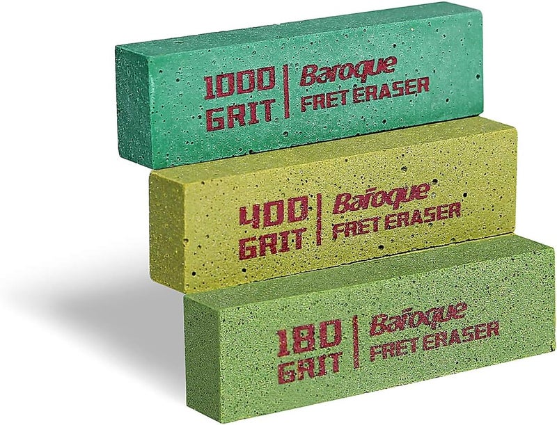 Baroque Fret Erasers for Guitar, Polishing/Cleaning Tools Kit, Polish/Clean Fret Wire/String/Metal, Set of 3 (180& 400& 1000 Grit) - Image 1