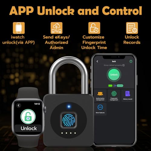 Pothunder Fingerprint Padlock with APP, Keyless Biometric Lock, Smart Waterproof Padlock Suitable for Gym, Locker, Gates, Fence and Storage - Image 3