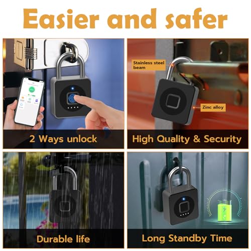 Pothunder Fingerprint Padlock with APP, Keyless Biometric Lock, Smart Waterproof Padlock Suitable for Gym, Locker, Gates, Fence and Storage - Image 4