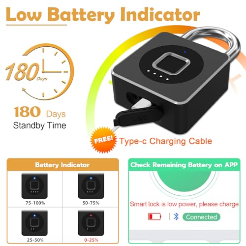 Pothunder Fingerprint Padlock with APP, Keyless Biometric Lock, Smart Waterproof Padlock Suitable for Gym, Locker, Gates, Fence and Storage - Image 5