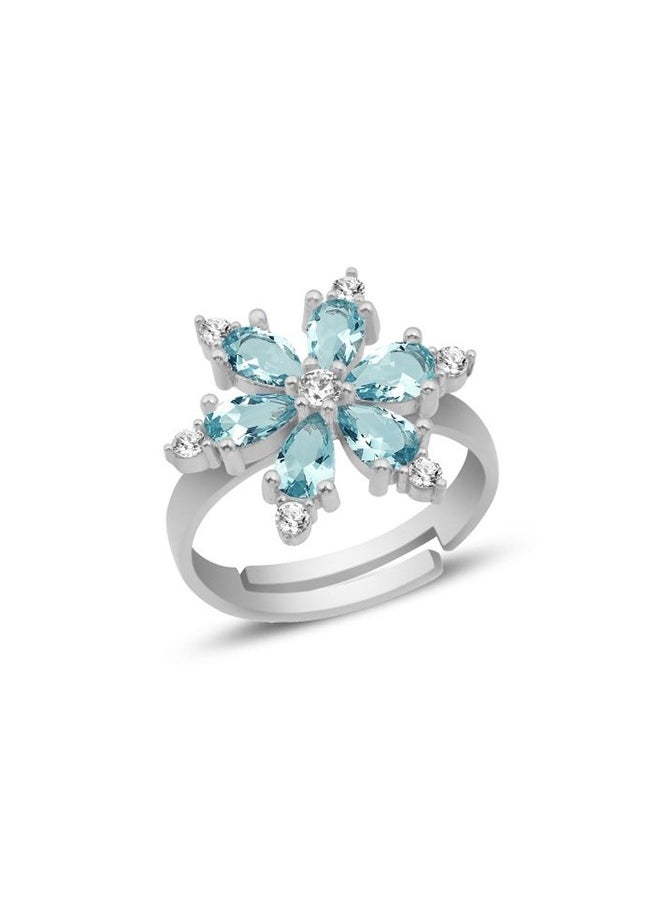 EMNON 925 Silver,Adjustable Lotus Flower Aquamarine CZ Ring Rhodium Plated 100% Precious Metal Gift for Women- Emnon67RI  - Image 1