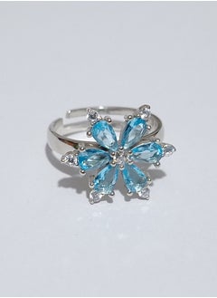 EMNON 925 Silver,Adjustable Lotus Flower Aquamarine CZ Ring Rhodium Plated 100% Precious Metal Gift for Women- Emnon67RI  - Image 2