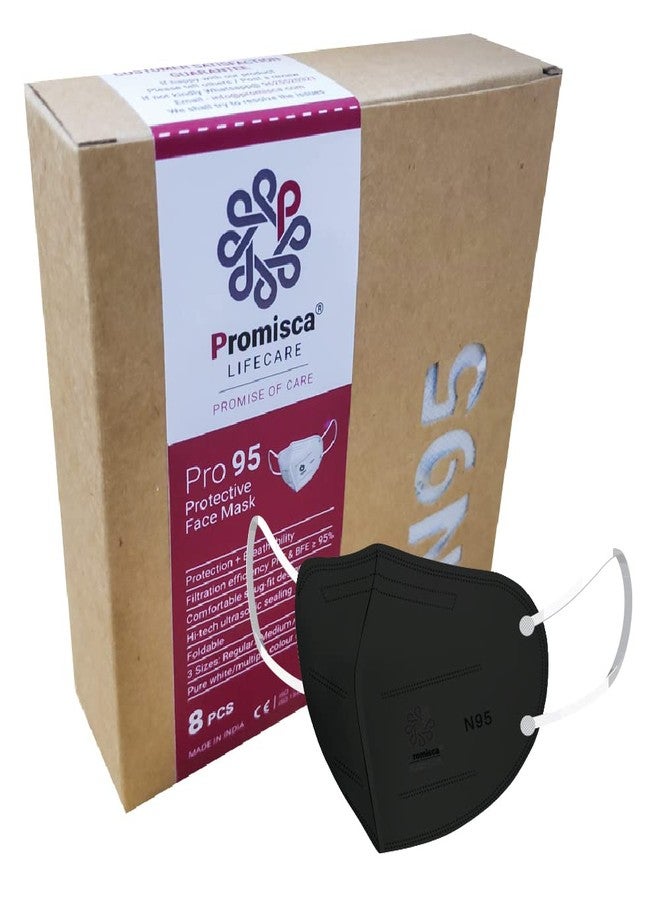 Promisca Cotton N95 Face Mask For Adults And Kids Mask In Four Sizes (Medium Pack Of 8, Black) - Image 1